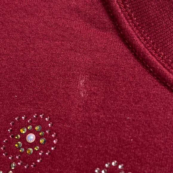 Vintage 90s Sunburst Floral Rhinestone Crewneck Sweatshirt Burgundy Cottagecore - Picture 5 of 9